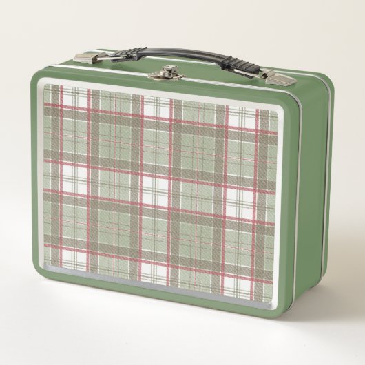 50er Retro-grüne Tartan-Lunchbox Metall Brotdose (Vorderseite)