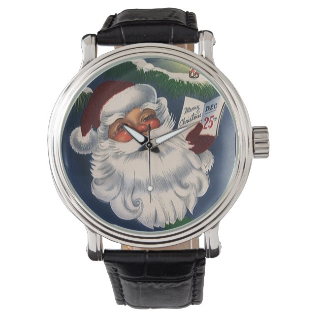 50er Retro Jolly Santa Claus, Weihnachtsfeiertage Armbanduhr (Vorderseite)