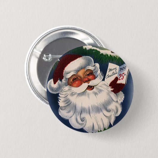 50er Retro Jolly Santa Claus, Weihnachtsfeiertage Button (Vorne & Hinten)