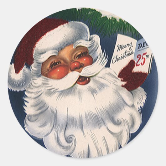 50er Retro Jolly Santa Claus, Weihnachtsfeiertage Runder Aufkleber (Vorderseite)