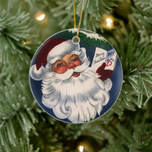 50er Retro Lustiger Weihnachtsmann, Vintage-Weihna Keramikornament