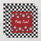 50er Retro Party Einladung in rotem weißem und (Vorne/Hinten)