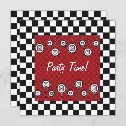 50er Retro Party Einladung in rotem weißem und (Vorne/Hinten)