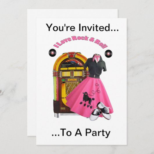 50er Rock & Roll Party Einladung (Vorne/Hinten)