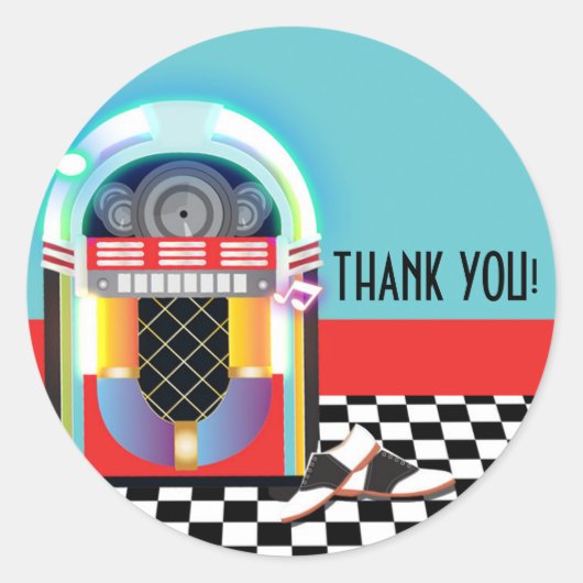 50er Sock Hop Dance Party Jukebox Red Favor Runder Aufkleber (Vorderseite)