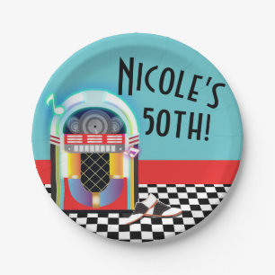 50er Sock Hop Tanzparty Jukebox Rot Custom Pappteller