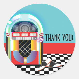 50er Sock Hop Tanzparty Jukebox rote Begünstigung Runder Aufkleber