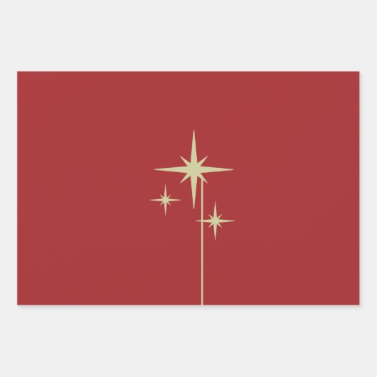 50er Sternexplosion Maroon Geschenkpapier Set (Vorderseite)