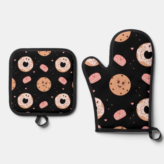 50er Stil Dessert Characters Muster Ofenhandschuh & Topflappen-Set (Vorderseite)