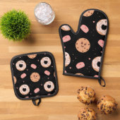 50er Stil Dessert Characters Muster Ofenhandschuh & Topflappen-Set (Oben Unten)