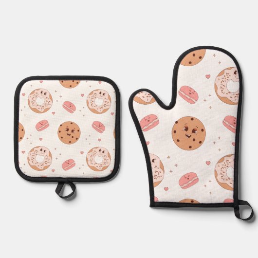 50er Stil Dessert Characters Muster Ofenhandschuh & Topflappen-Set (Vorderseite)