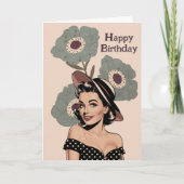 50er Vintag Retro Pinup Frau & Blume, Geburtstag Karte (Vorderseite)