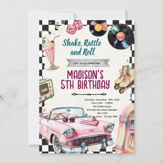 50s retro birthday party invitation einladung (Vorderseite)