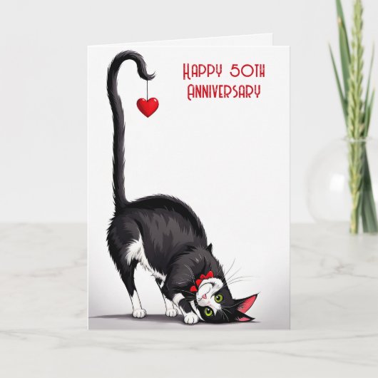 50th Anniversary Cat With Red Heart Karte (Vorderseite)