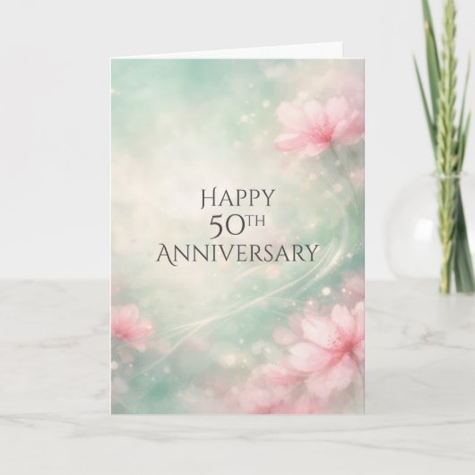 50th Anniversary Dreamy Flowers On Mint Green  Karte (Vorderseite)