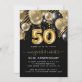 50th Anniversary Gold Black Balloon Arch Party Einladung (Vorderseite)