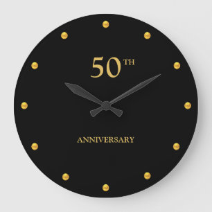 50TH Anniversary & Golden Dots on Black Große Wanduhr