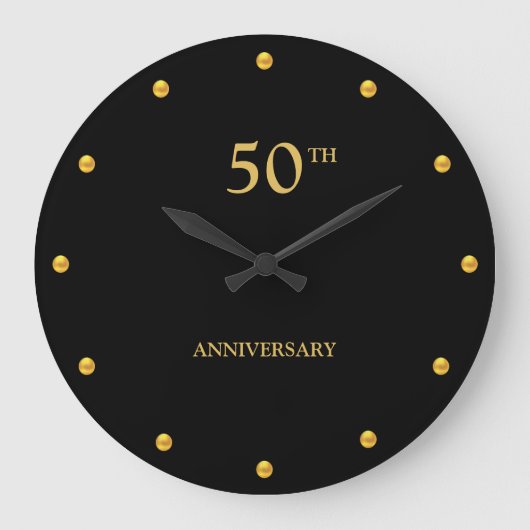 50TH Anniversary & Golden Dots on Black Große Wanduhr (Vorderseite)