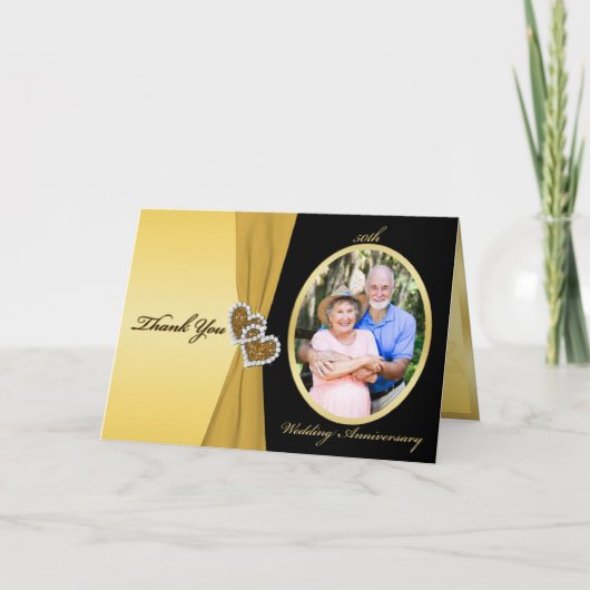 50th Anniversary Joined Hearts Thank You Card Dankeskarte (Vorderseite)