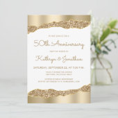 50th Anniversary Party Gold Foil Glitter  Einladung (Stehend Vorderseite)