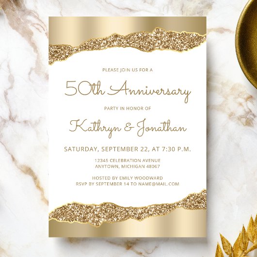 50th Anniversary Party Gold Foil Glitter  Einladung
