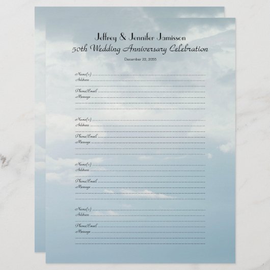 50th Anniversary Party Guest Book Sign-In Page (Vorne/Hinten)