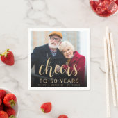 50th Anniversary Party Photo Cheers Gold Script Serviette (Beispiel)