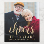 50th Anniversary Party Photo Cheers Gold Script Weinetikett (Einzelnes Label)