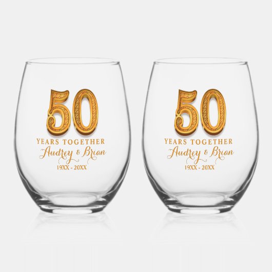 50th Anniversary Personalized Weinglas Ohne Stiel (Vorderseite)