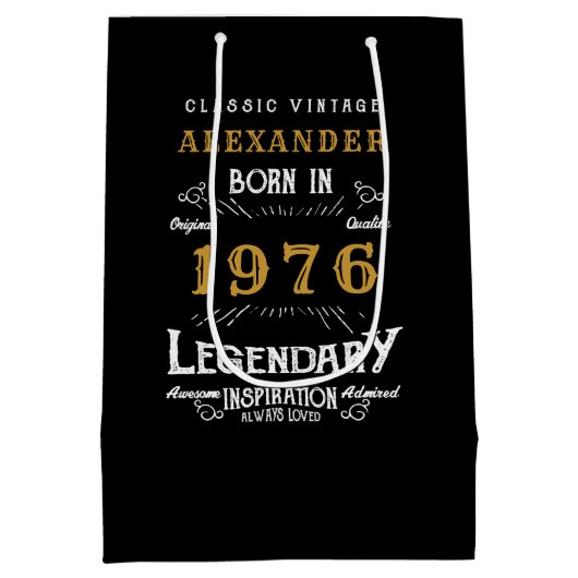 50th Birthday 1976 Add Name Legend Black Gold Mittlere Geschenktüte (Rückseite)