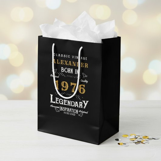 50th Birthday 1976 Add Name Legend Black Gold Mittlere Geschenktüte