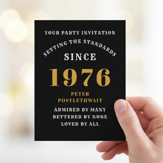 50th Birthday 1976 Black Gold Invitation Postkarte