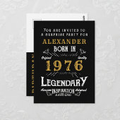 50th Birthday 1976 Black Gold Legend Invitation Postkarte