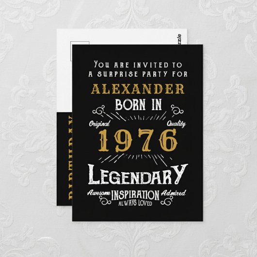 50th Birthday 1976 Black Gold Legend Invitation Postkarte