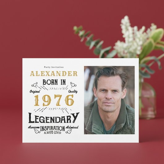 50th Birthday 1976 Legend White & Gold Photo Einladung