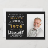 50th Birthday 1976 Vintage Black Gold Personalized Einladung (Vorderseite)