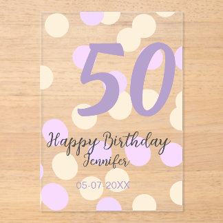 50th birthday add name date purple orange polkadot acryleinladungen