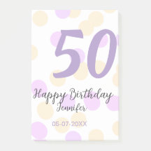 50th birthday add name date purple orange polkadot