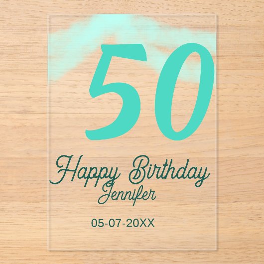 50th birthday add name date year green pastel bold acryleinladungen (Vorderseite)