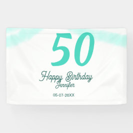 50th birthday add name date year green pastel bold banner