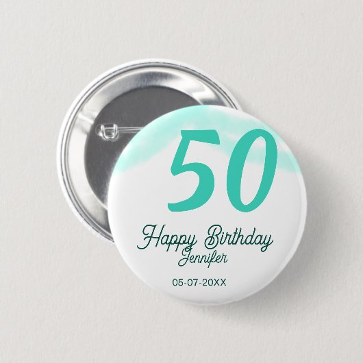 50th birthday add name date year green pastel bold button (Vorne & Hinten)