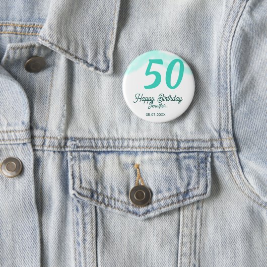 50th birthday add name date year green pastel bold button (Beispiel)