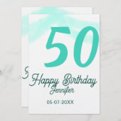 50th birthday add name date year green pastel bold einladung (Vorne/Hinten)