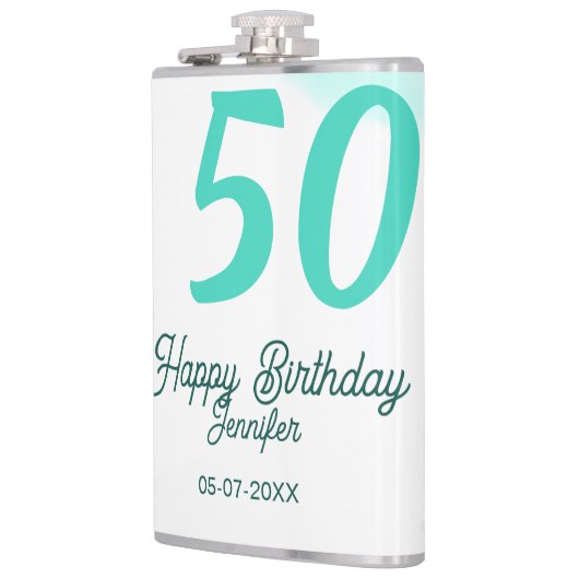 50th birthday add name date year green pastel bold flachmann (Links)