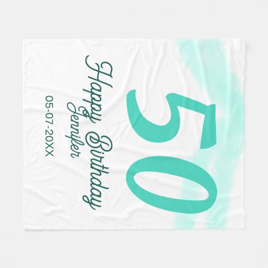 50th birthday add name date year green pastel bold fleecedecke (Vorderseite (Horizontal))