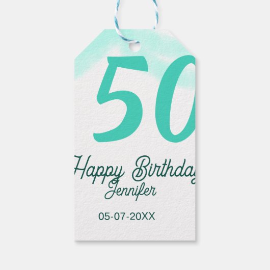 50th birthday add name date year green pastel bold geschenkanhänger (Rückseite)