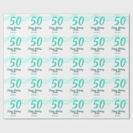 50th birthday add name date year green pastel bold geschenkpapier
