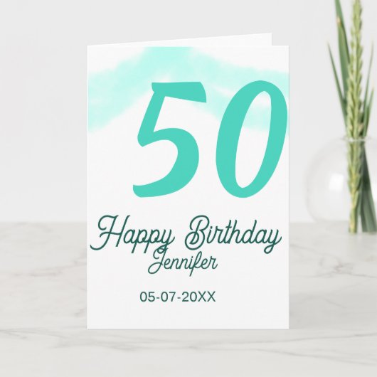 50th birthday add name date year green pastel bold karte (Vorderseite)