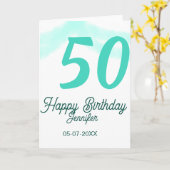 50th birthday add name date year green pastel bold karte (Gelbe Blume)