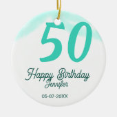 50th birthday add name date year green pastel bold keramik ornament (Vorne)
